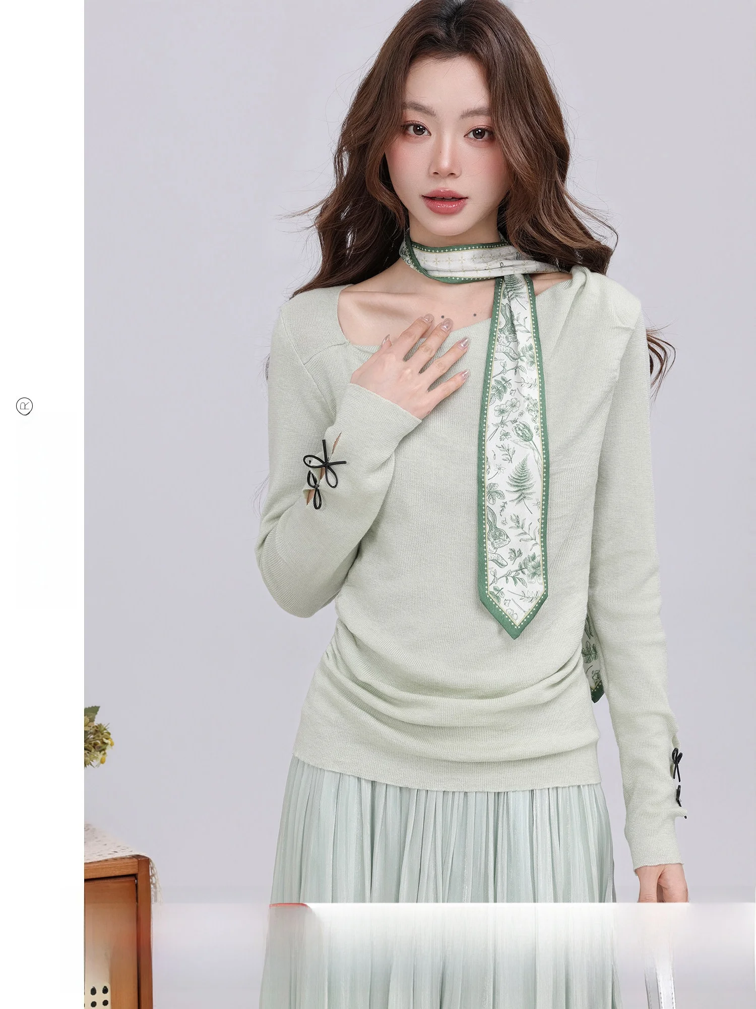 

Новинка: Вязаный свитер в стиле Qinghe с отложным воротником на завязках, женский, модный, весенний, дышащий, из полиэстера