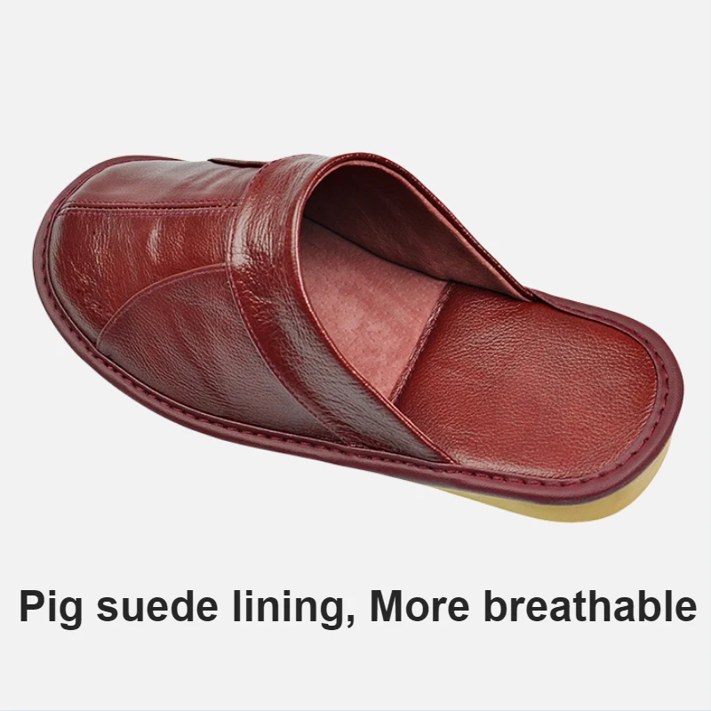 Genuine Cow Leather Slippers Homes in indoor slipper Spring Autumn summer men women elderly non-slip casual single Slides shoes