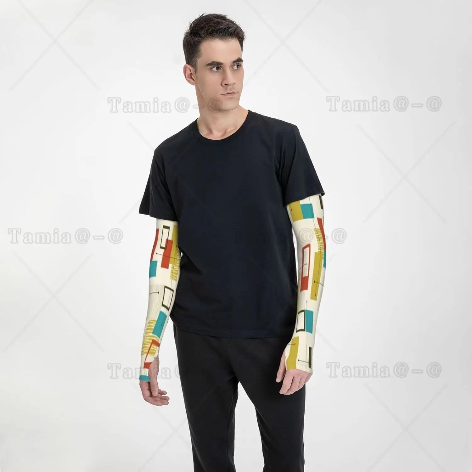 Mangas de brazo con patrón atómico moderno vintage de mediados de siglo protección UV sol unisex deporte mangas de seda de hielo