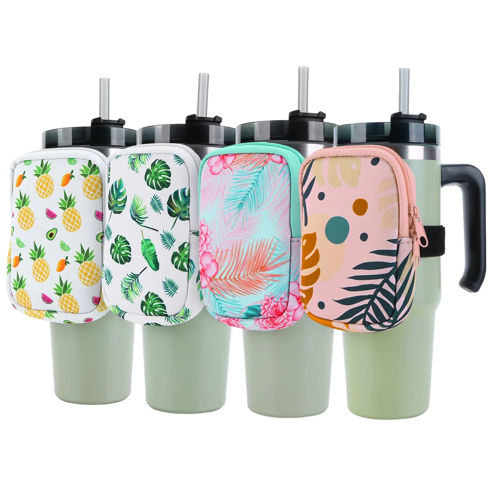 Water Bottle Pouch Printing Handheld Caddy Holder Bag For Stanley Tumblers 20/30/40oz Mugs Portable Storage Bag Gym Accessories