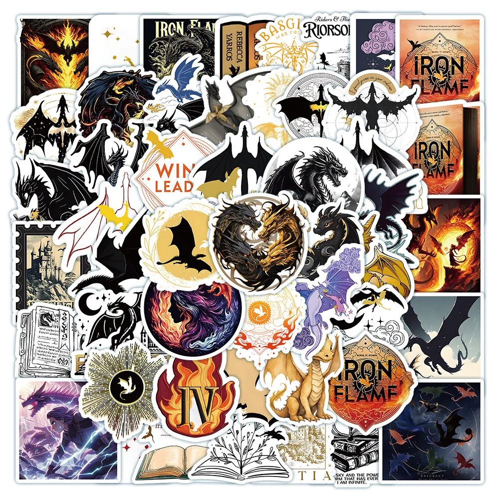 10/30/50PCS Fantasy Novel Iron Flame Cartoon Stickers Kids Toys DIY Scrapbook Laptop Stationary Guitar Suitcase Graffiti Sticker