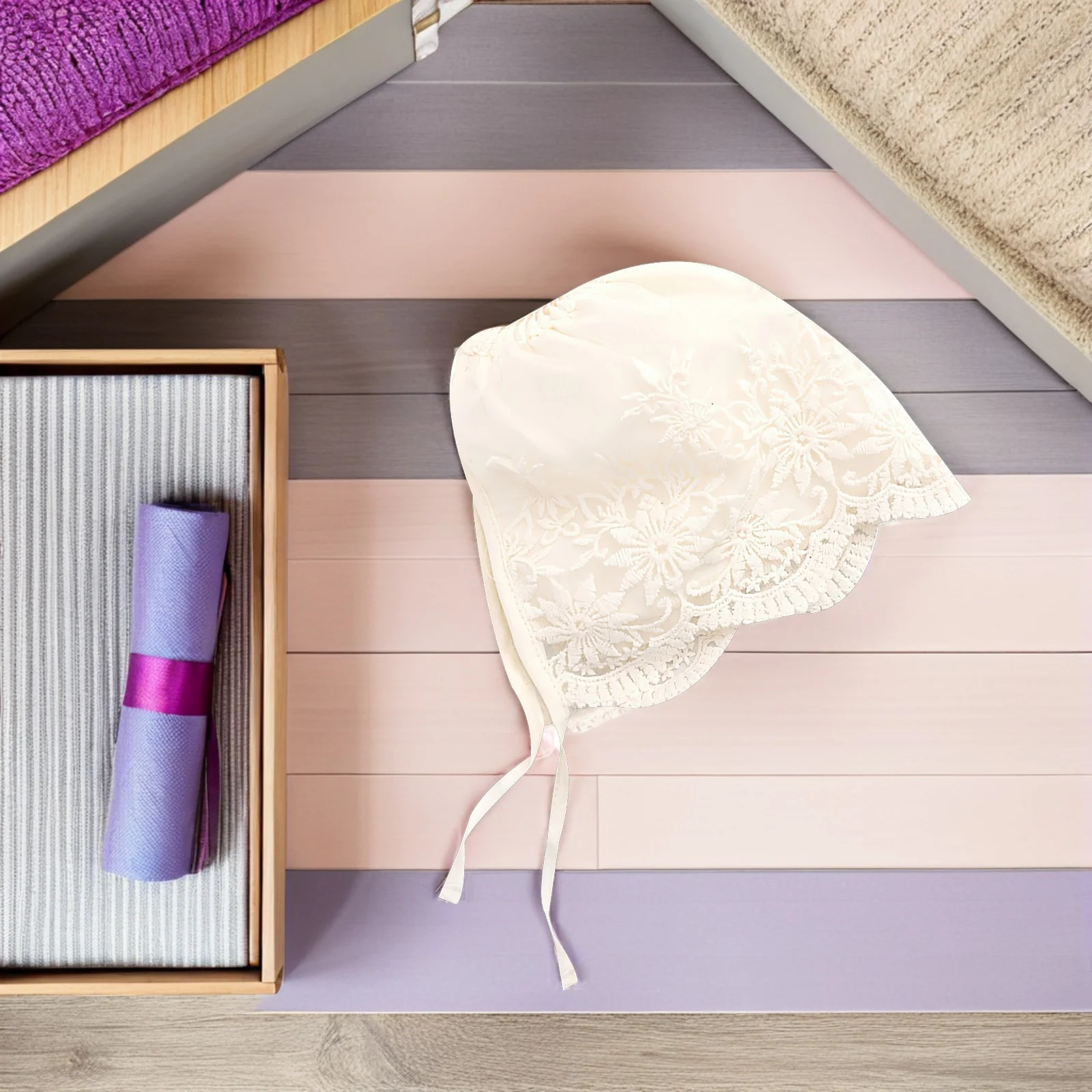 

2pcs Baby Bonnet Newborn Lace Cap For Infant Girl 0-3 Months Soft Christening Hat Elegant Sunhat For Special Occasions