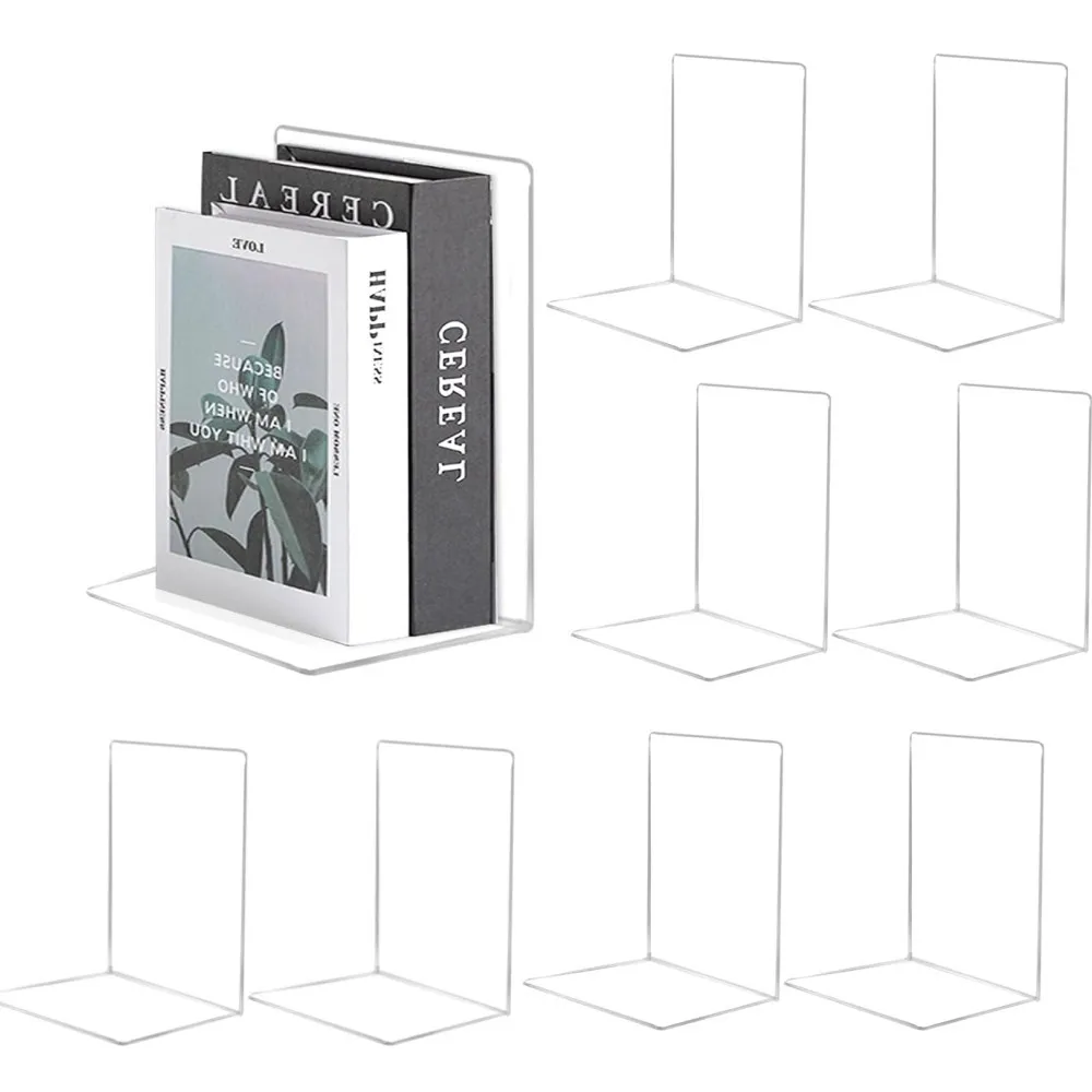 Tugas berat akrilik bening Bookends Desktop Organizer Untuk rak permainan Video buku CD Film (4/8PCS)