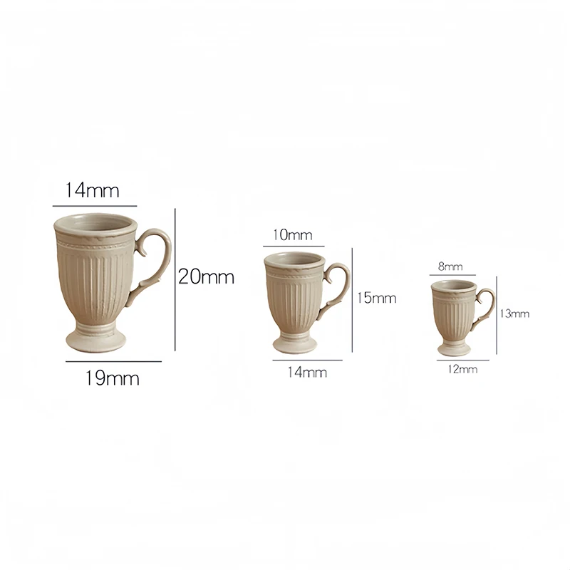 Dollhouse Miniature High Foot Relief Mark Coffee Cup With Handle French Retro Mini Simulation Scene Decor High End Stemmed Mug