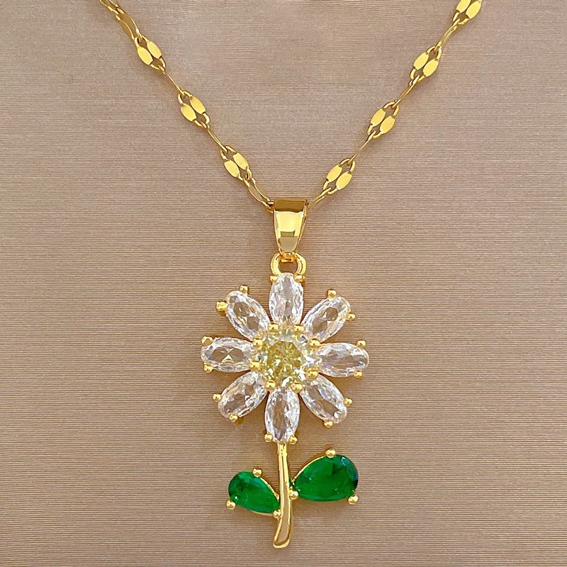 Classic Charming Sunflower Necklace and Earrings Set Light Luxury Micro-Setting Elegant Banquet Jewelry