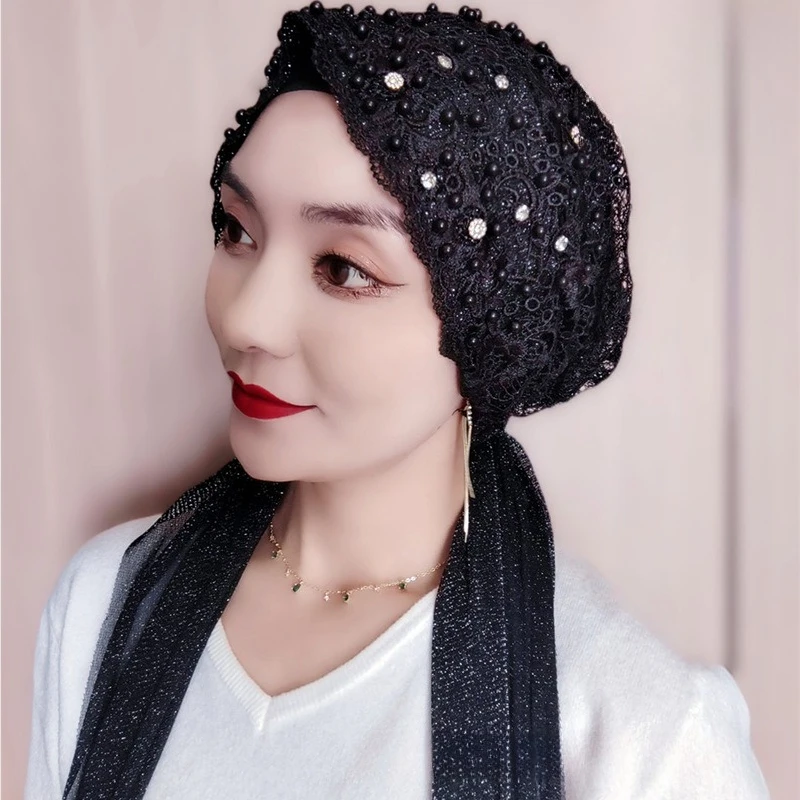 Hats Hijab for Women Shawl Headscarf Luxury Beading Embroider Ethnic Daily Head Wrap Soft Fabric Good Looking All-match Caps