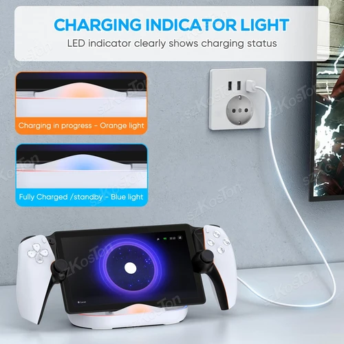 Imagen 2 del producto Estación de carga para Playstation Portal, soporte de cargador con luz RGB y Cable de carga USB C para accesorios de Portal PS5