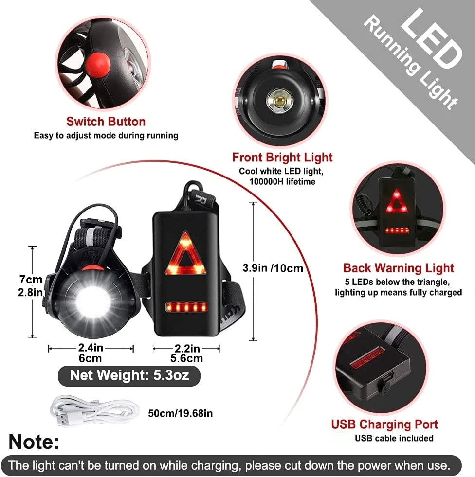 1pc Outdoor  Night Running USB ChargingLights LED Chest Lamp Back Warning Light for Camping Hiking Running Jogging Adventure