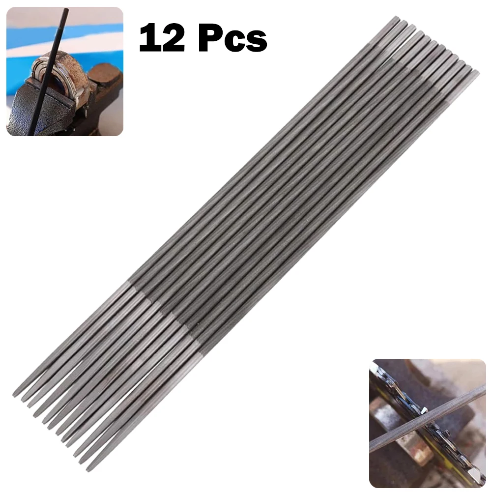 Saw Blade Files Chain Saw Files Wood Cutting Tools 12Pcs 4mm Bearing Steel Chain Filing Woodworking Chainsaw File