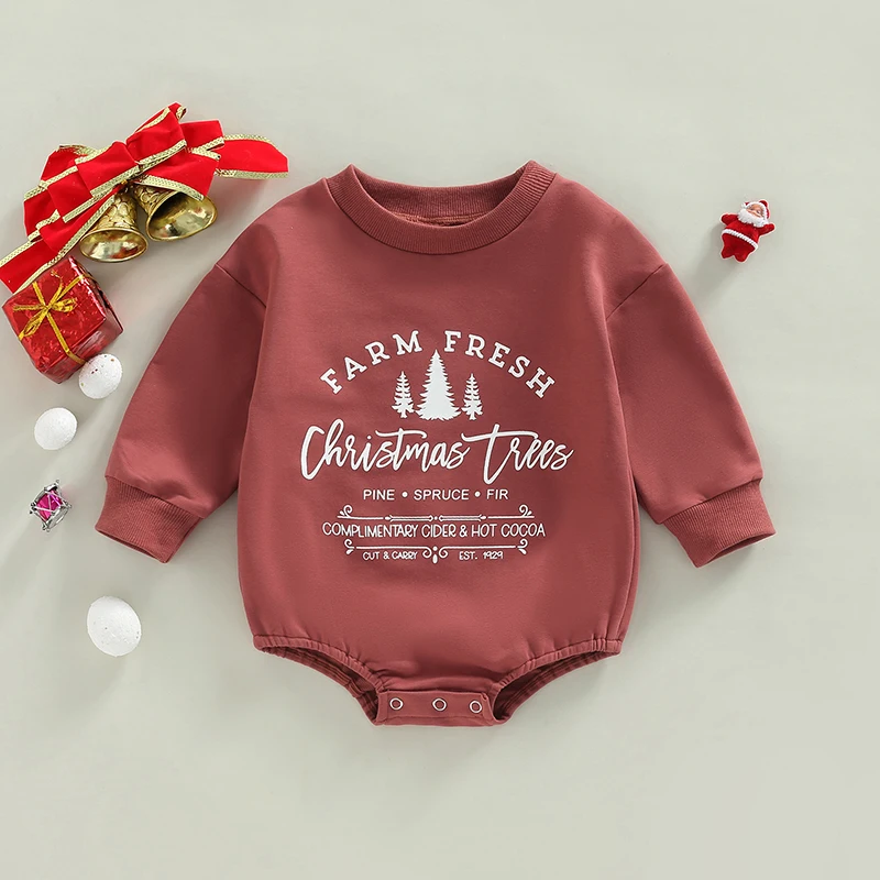 Newborn Baby Girl Boy Xmas Outfit Retro Christmas Tree Crewneck Sweatshirt Romper Casual Fall Winter Bodysuits Baby Clothes