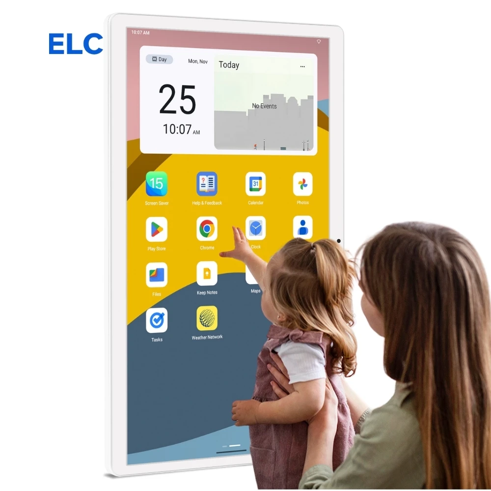 Wall Mounted Digital Family Android 14 4+32GB White Calendar Smart Touch Screen Calendar 27 24 Inch Digital Wall Calendar