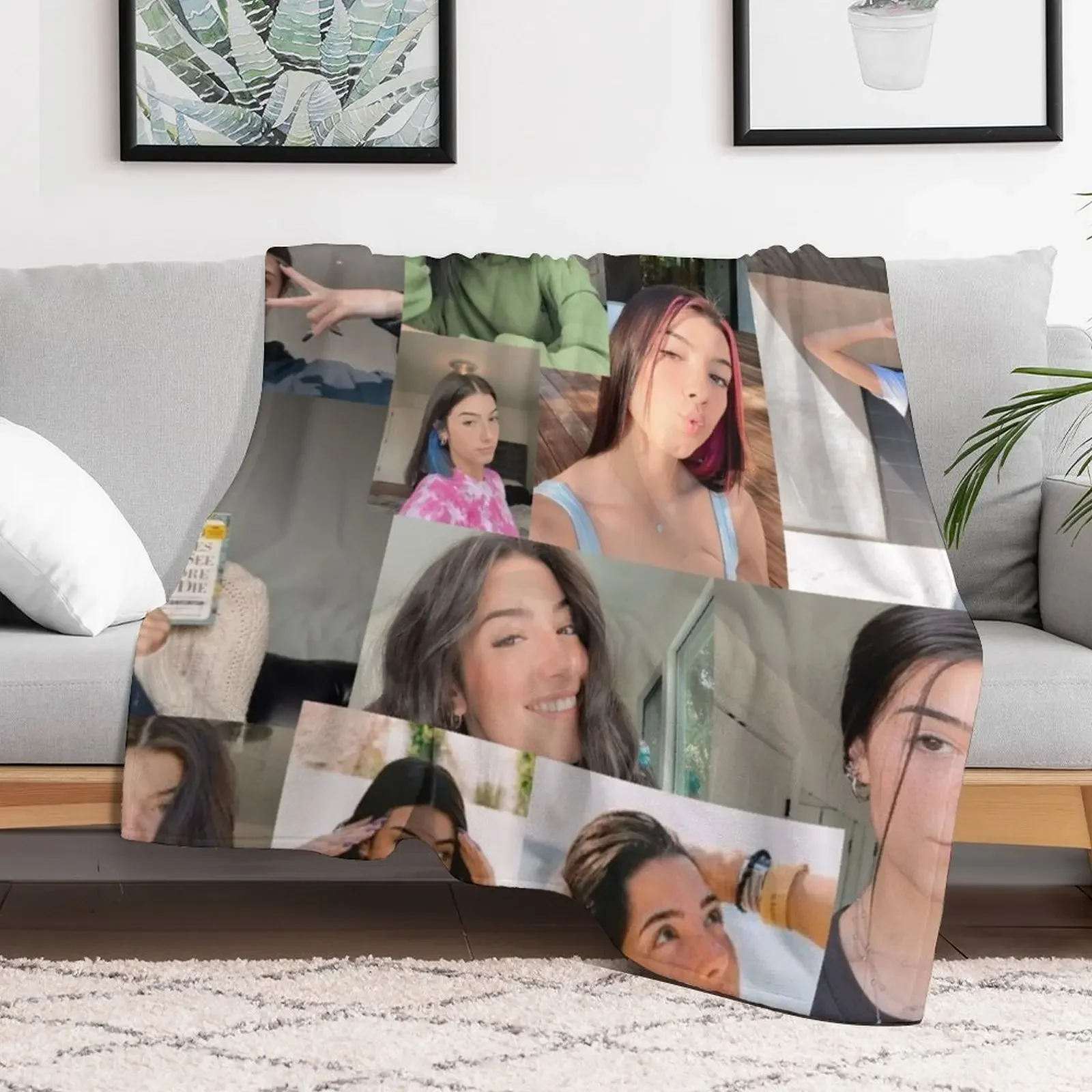 Charli D'Amelio collage Throw Blanket Color Fast Cozy Throw Blanket