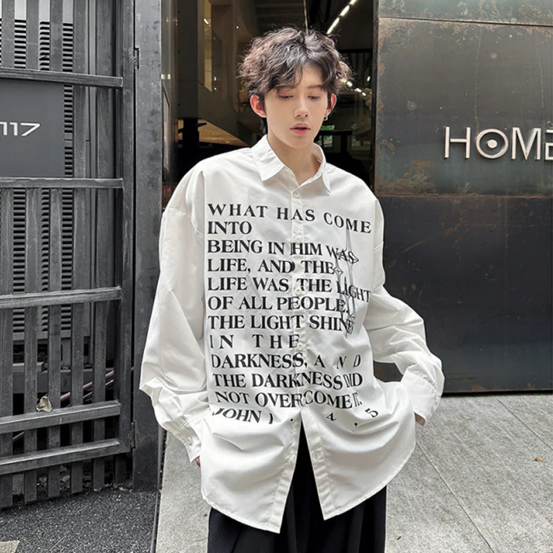 IEFB Loose Fit Casual Men Long Sleeve Shirt Letter Printing 2024 Autumn New Trendy Male Turn-down Collar Men\'s Shirts 9C6962