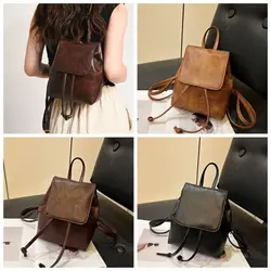 Brown PU Backpack Simple Small Pack PU Solid Color Shoulder Bag Handbag Solid Color Retro Backpack Gift