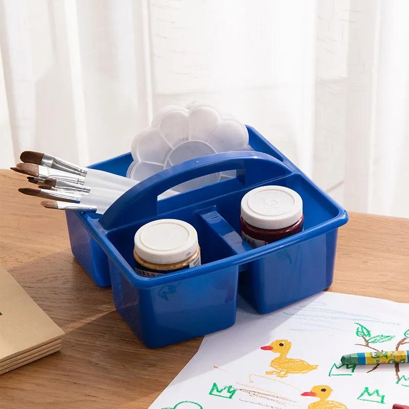 Plastic Basket Toy Storage Bin Multi-Compartment Drawing Tool Paintbrush Stationery Organizer for Kindergarten And School
