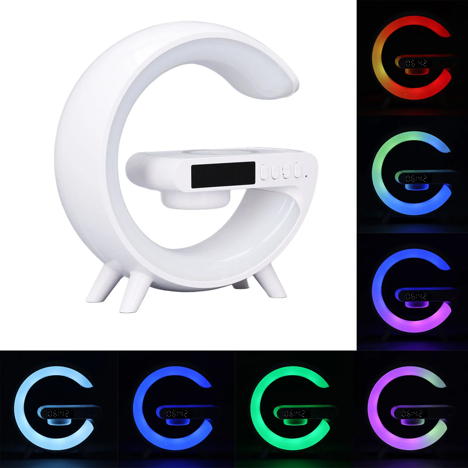 

Table Lamp With LED Clock DC 5V 13 Color Modes BT Speaker Night Light with 15W Wireless Charger for Office Work Study Life