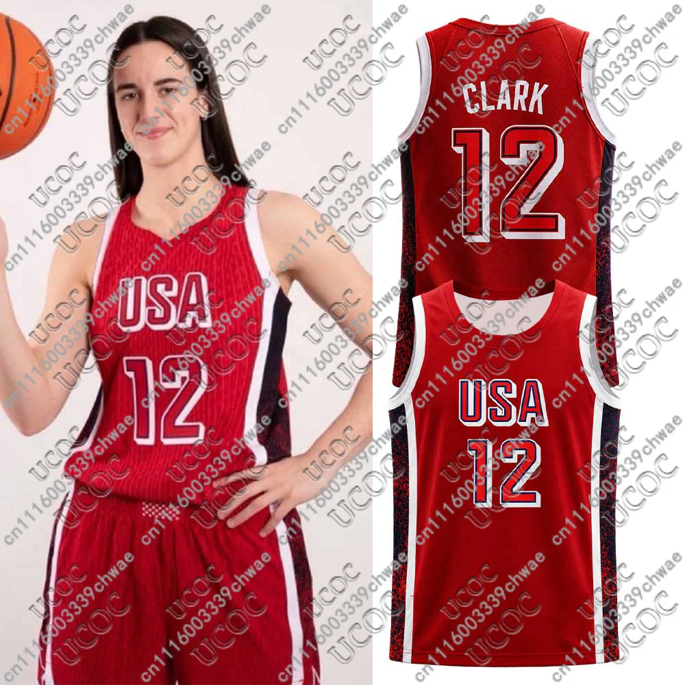 Men Women USA Clark 12 Red Basketball Sleeveless Jersey Oversized Breathable Mesh Athletic Basketball Training Casual Tank Top