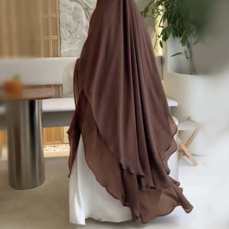 

2024 New Long Khimar Two Layers Chiffon Muslim Niqab Headscarf Prayer Scarfs Dubai Turkish Islamic Clothing Hijabs Ramadan