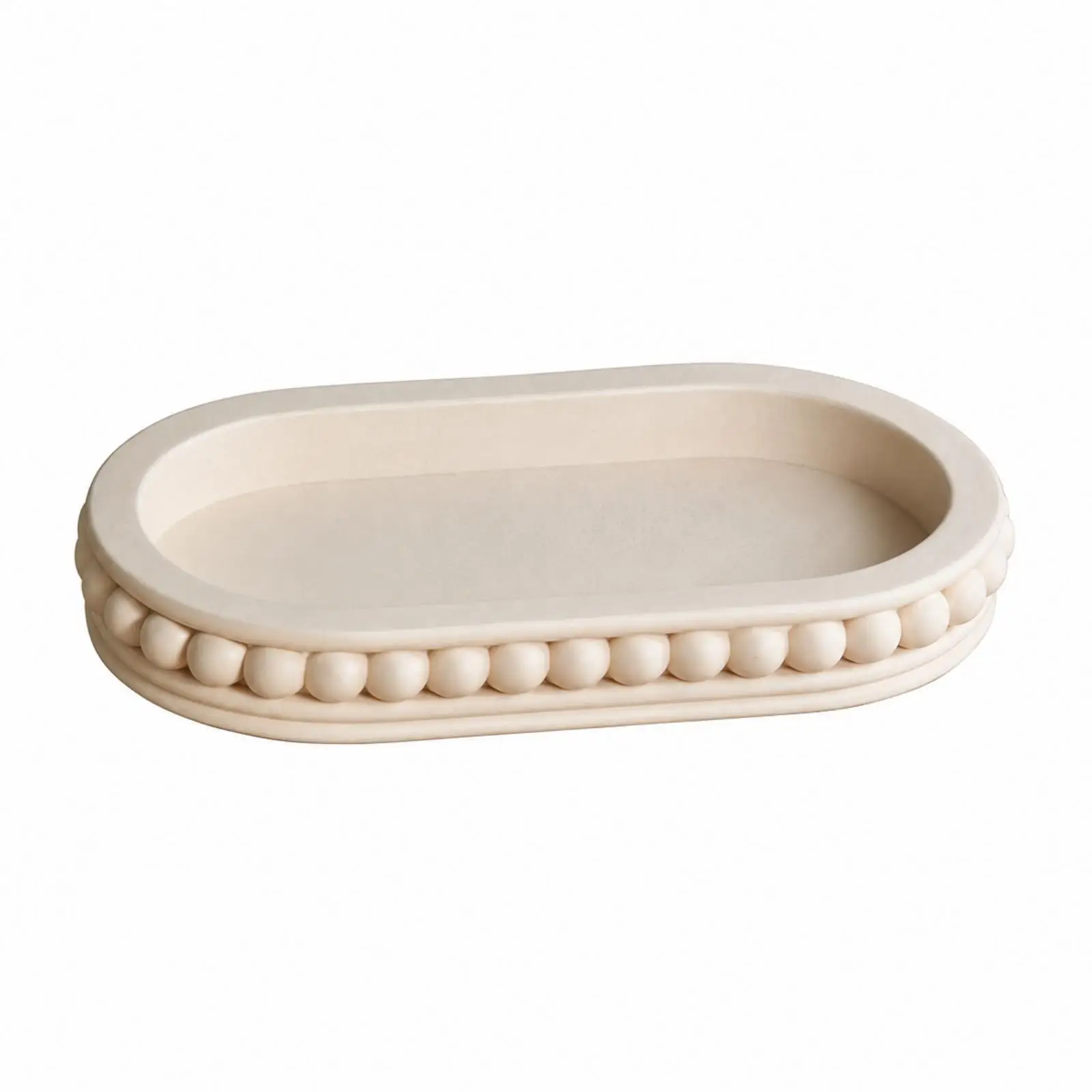 Compact Cement Storage Tray for Bathroom Vanity Catchall Oval Dish for Keys and Jewelry