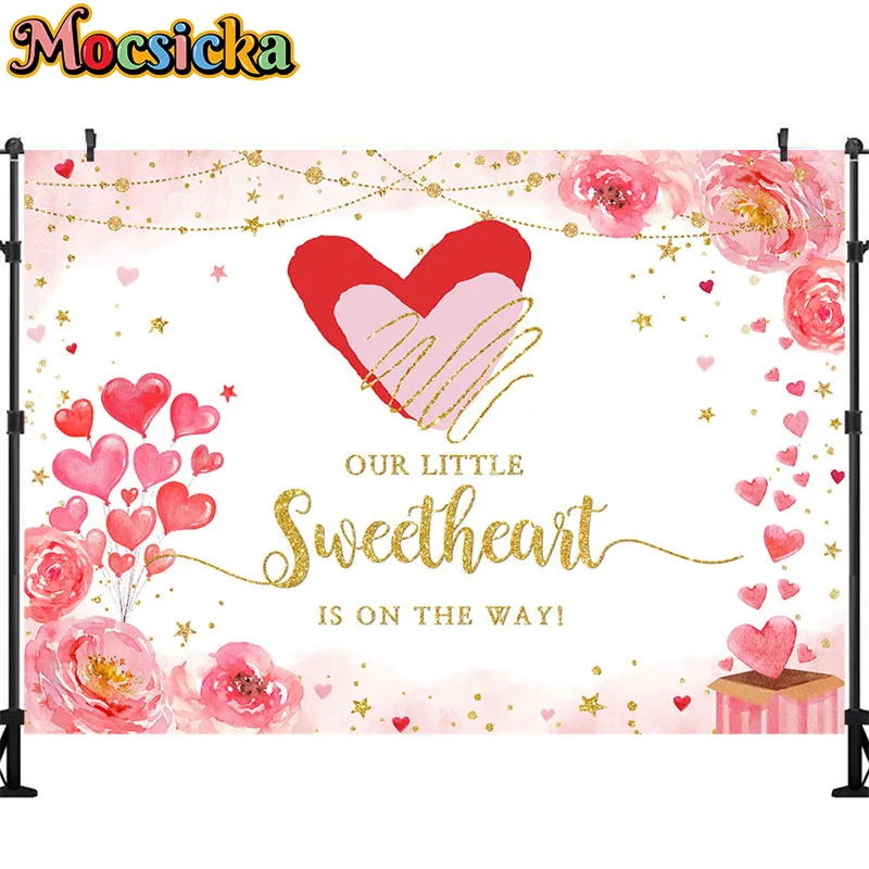 Pink Red Heart Backdrop Photography Girl First Birthday Party Flower Gold Dots Baby Shower Photo Background For Photo Studio