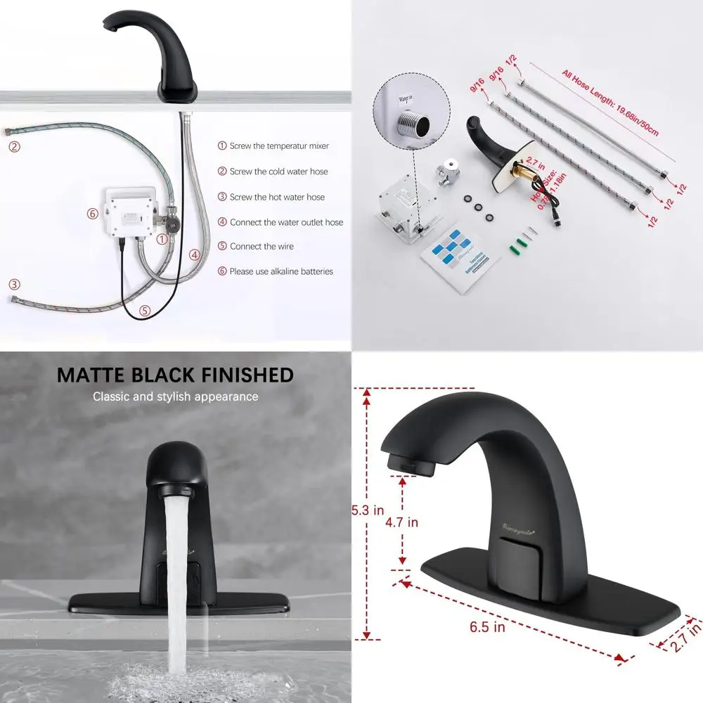 

Matte Black Touchless Sink Faucet with Automatic Motion Sensor and Hole Cover Plate