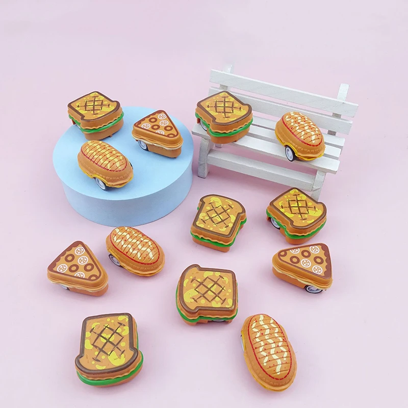 10Pcs/bag Cartoon Mini Simulation Bread Pull Back Car Funny Cute Food Car Children's Puzzle Toy Boys Girls Holiday Birthday Gift