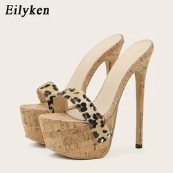 Eilyken Sexy Stiletto High Heels Women Slippers Fashion Platform Leopard Print Open Toe Club Stripper Party Female Pumps