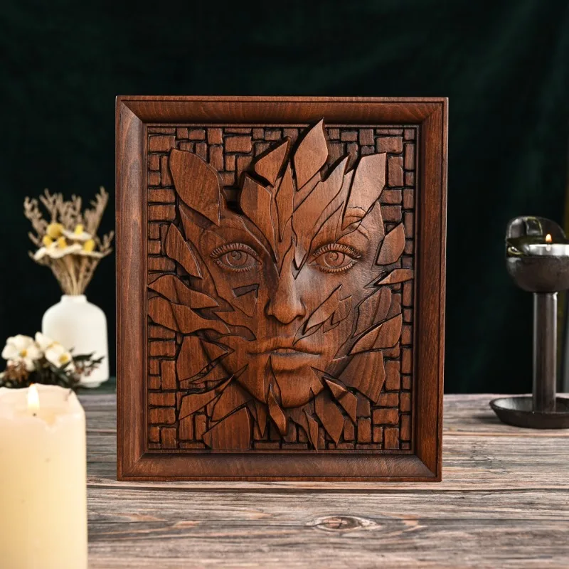 

Vintage Wooden Wall Art Abstract Split Face Sculpture 3D Carved Wooden Relief Home Living Decor