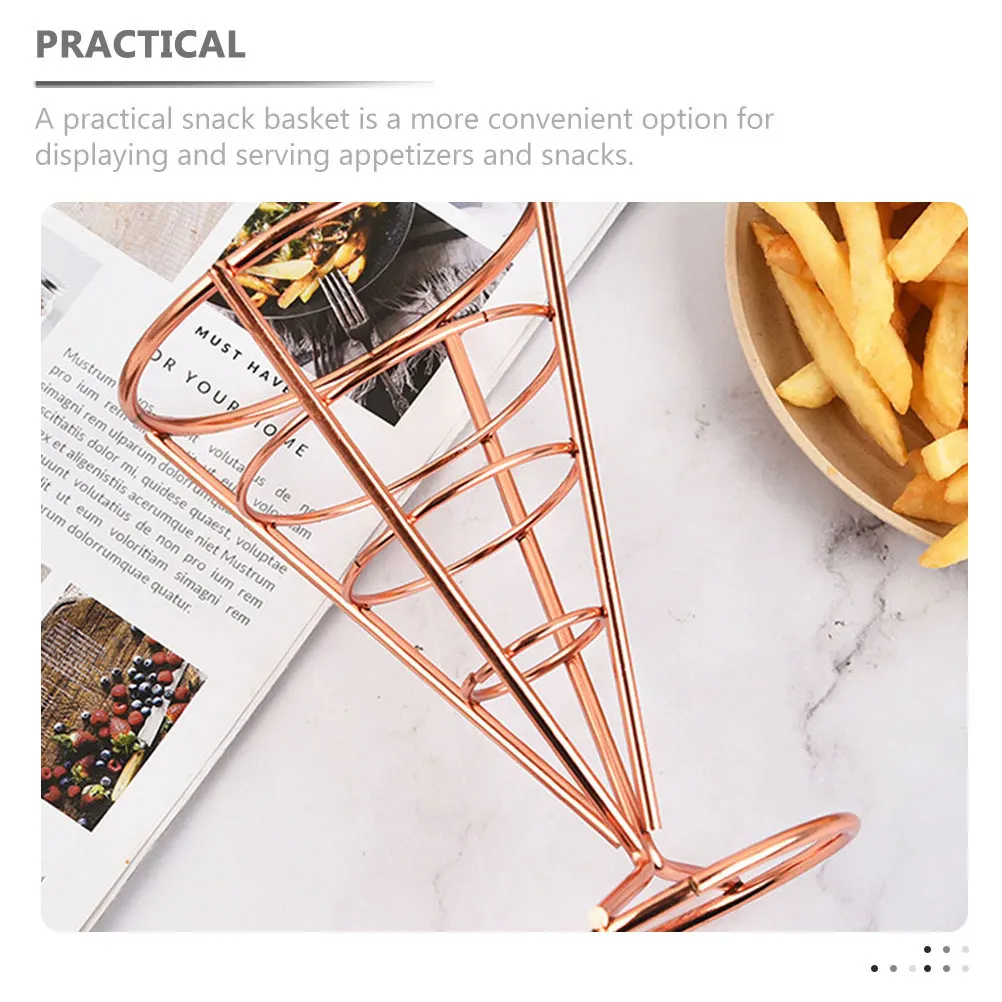 

3pcs Rose Gold French Fries Holder Snack Basket Hollowed Design Kitchen Tool Metal Storage Stainless Steel Fried Food