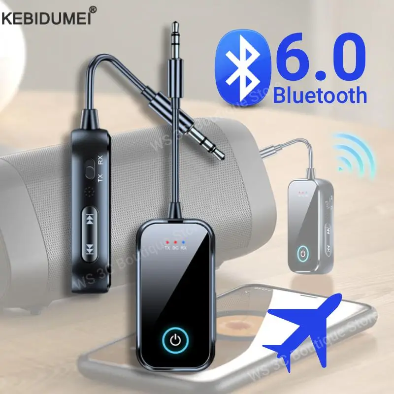 Récepteur et transmetteur Bluetooth 6.0 amélioré, AUX 3.5MM, avec micro, HiFi, stéréo, musique, adaptateur Audio sans fil pour TV, PC, avion, voiture