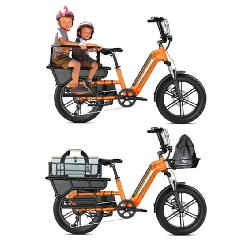 

TUV EN17860 Certificated Long Tail Electric Cargo Bike Aluminum Frame 48V Brushless Hub Motor with Rear Rack Children's Seat