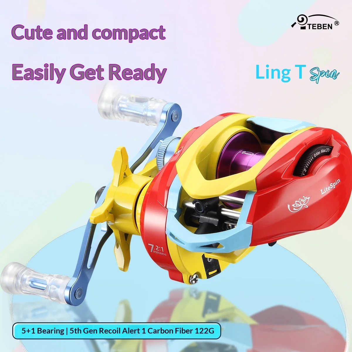 teben-ベイトキャスティング釣りリール軽量カーボンファイバーアンチバックラッシュロングキャスティング浅いスプールファインセスバス釣り用