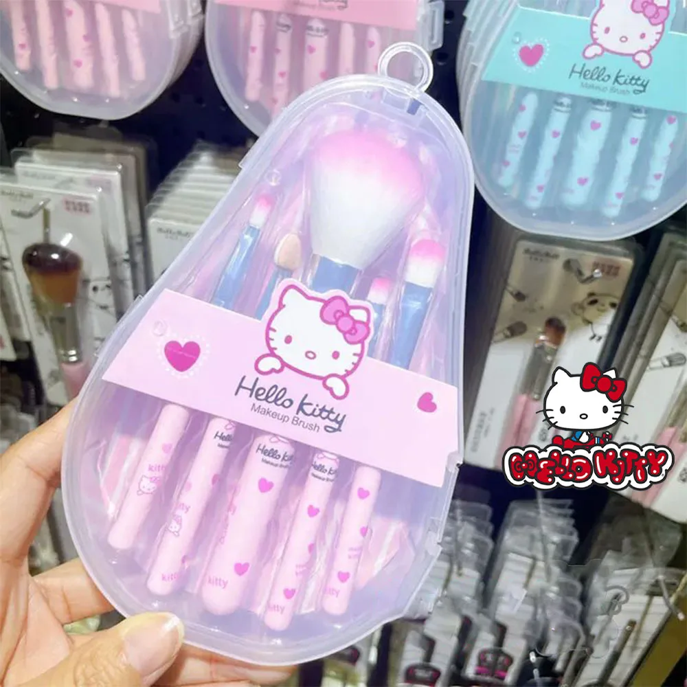 Hello Kitty Sanrio Makeup Brush Set with Box, Anime Fashion Jewelry, Blush, Eyebrow, Lip, Eyeshadow, Beauty Tools, Gift for Girl