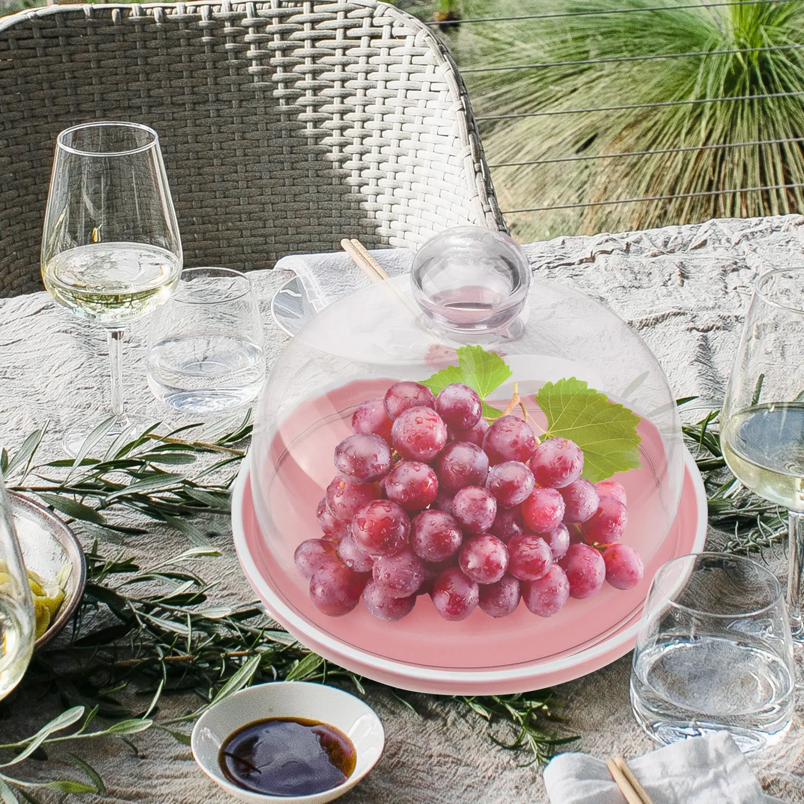 

1 Set Ceramic Pastry Tray with Glass Food Cover Home Dessert Plate Snack Bread Serving Tray Kitchen Decorative Tableware