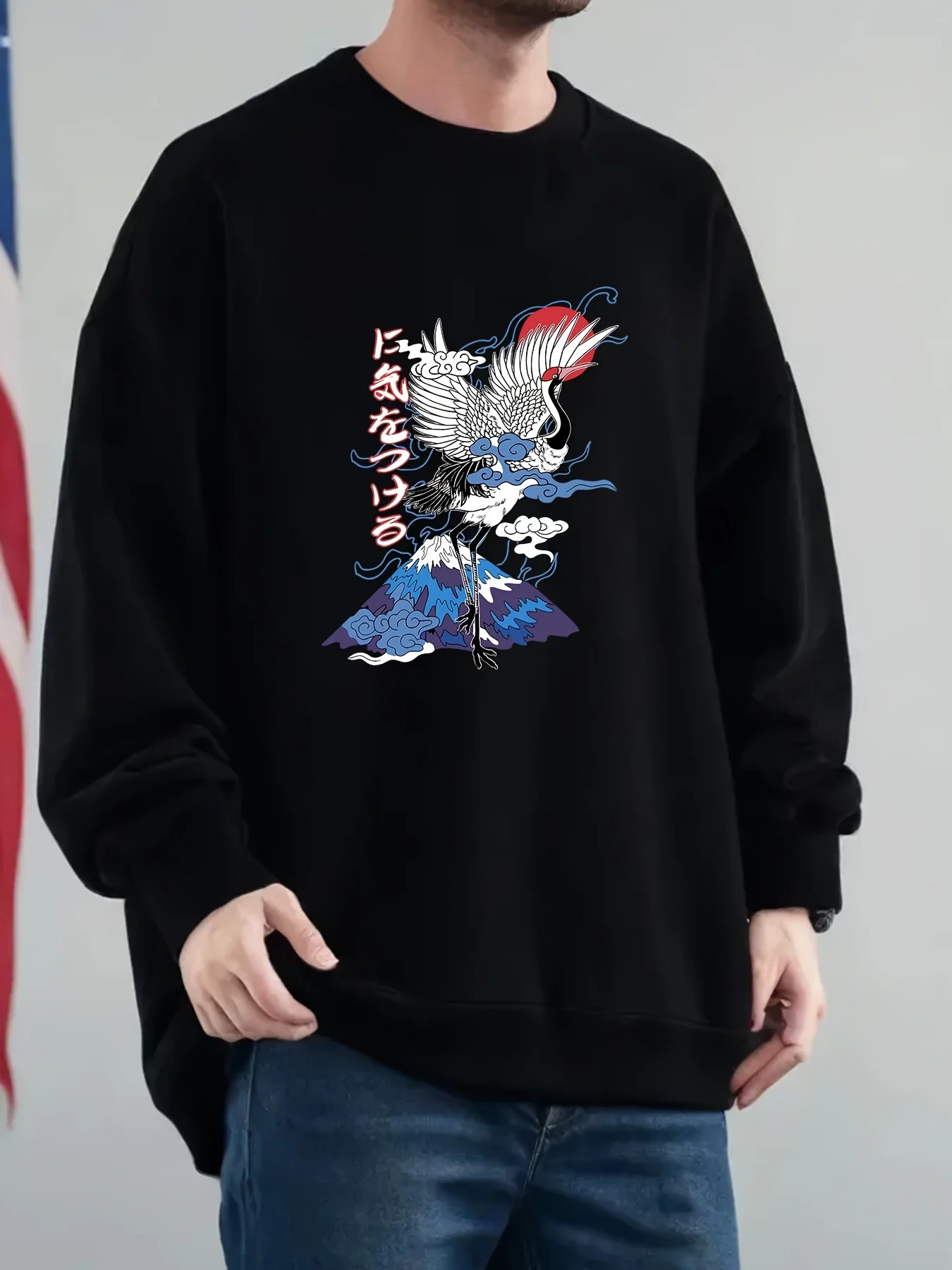 

Мужская спортивная рубашка большого размера с круглым вырезом и заниженными плечами — толстая и свободная посадка — подходит для осенних и зимних сезонов.