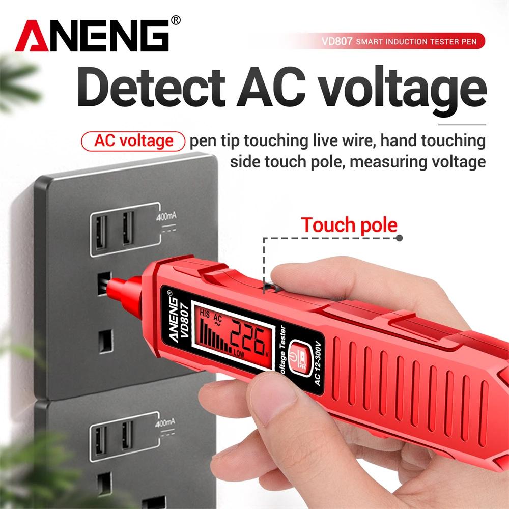 ANENG VD807 Portable Tester Pen One-word Induction Detector NCV Sensor Breakpoint Test AC 12-300V Non-contact Wire Detector Tool