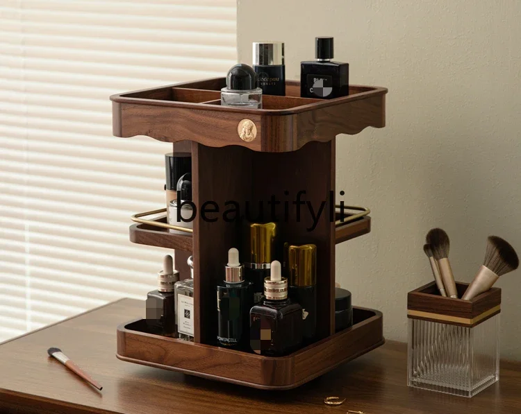 

Wooden rotating cosmetics storage box, desktop jewelry box, perfume, skin care product shelf tray