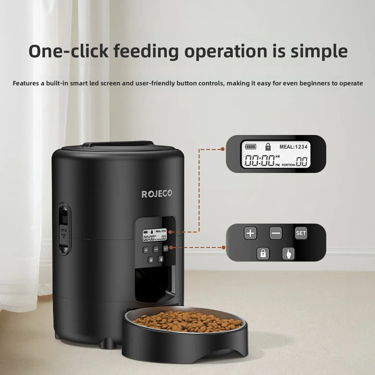 Automatic Cat Feeder Timed Portion Control Pet Food Dispenser Offline Button Setup for Cats Dogs Home Feeding 자동 반려동물 급식기