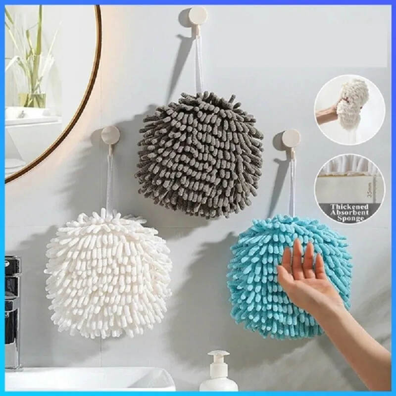 

Chenille Hand Towels Kitchen Bathroom Hand Towel Ball with Hanging Loops Quick Dry Soft Absorbent Microfiber Towels