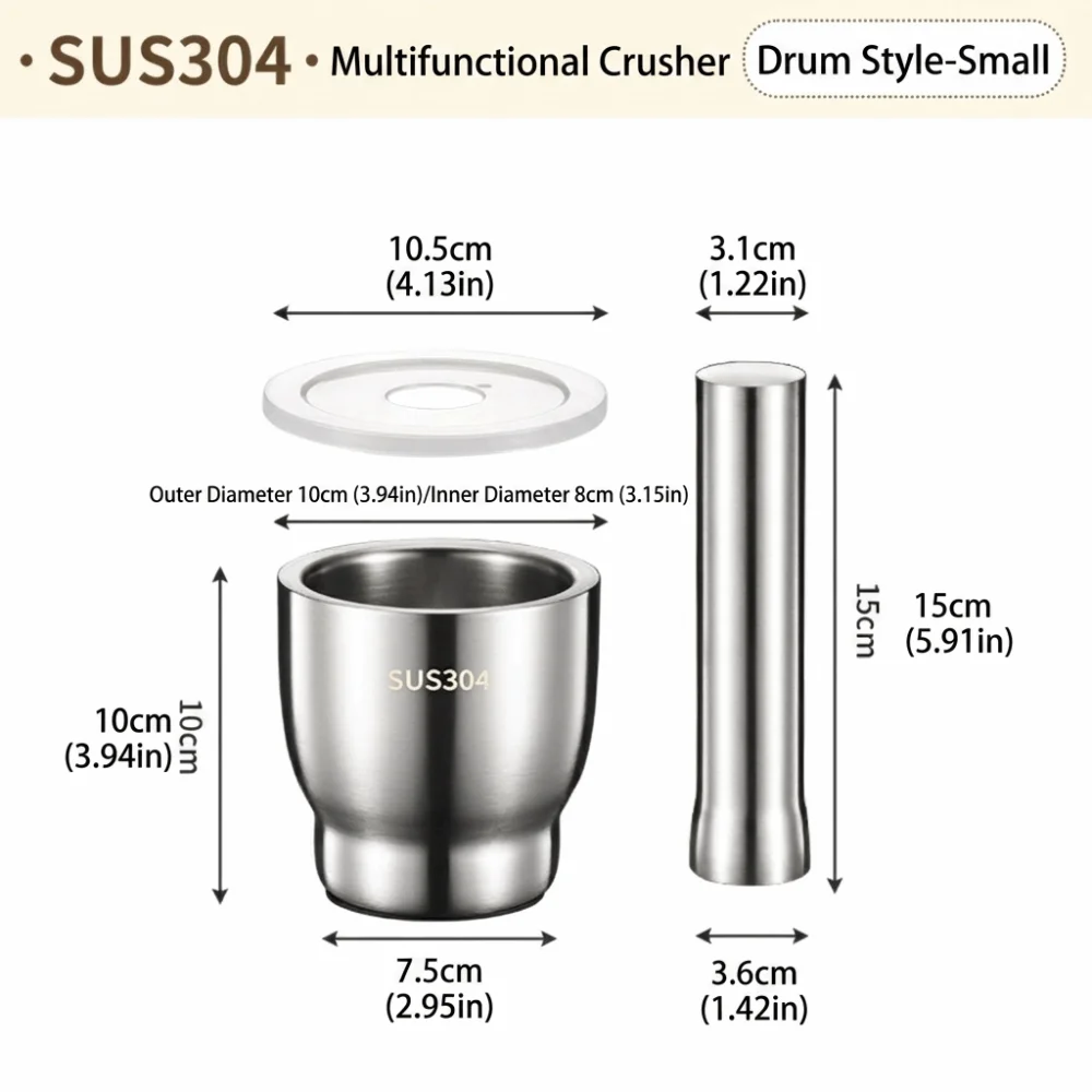 304 Stainless Steel Garlic Masher Heavy Duty Sturdy Grinding Bowl Splash Prevent Multi-functional Spice Grinder Crushing Tool