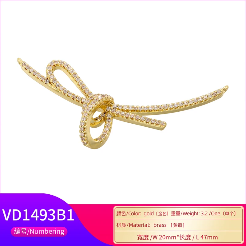 ZHUKOU 18k gold plated 3 styles bow pendant ladies DIY jewellery accessories: VD1491-VD1493