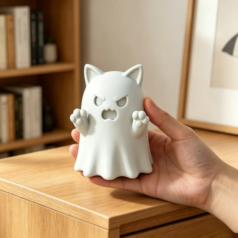 1pc Halloween Angry Cat Ghost Mini Statue - Cute and Funny Little Cat Ghost Hollow Plastic Tabletop Small Statue Decoration for