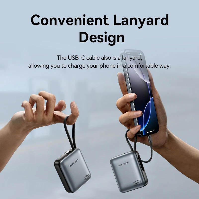 Vention BR 10000mAh قوة البنك PD 35 واط شاحن سريع مع كابل USB C بطارية احتياطية خارجية باور بانك صغير محمول آيفون 17