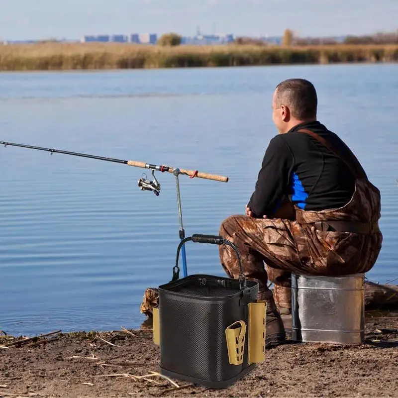 

Fish Bucket Portable Fishing Water Pail Lightweight Waterproof EVA Double Zipper Freestanding Lure Bag Water Storage For Hiking