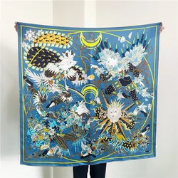 Soft Mulberry Silk Scarf Wrap Shawls 110CM Luxury Designers Square Scarves Large Hand Rolled Edges Shawls Foulard Christmas Gift