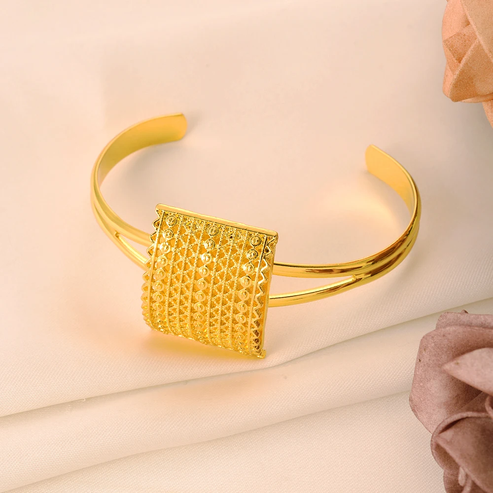 Ethiopian Gold Plated Bridal Jewelry Sets Earrings Ring Bangle Gifts Wedding Jewellery Set For Women view 6
