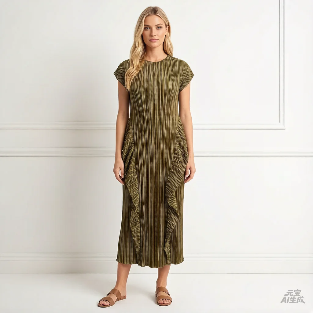 

Miyake Pleated Dress New 2026 Fashionable Lotus Leaf Decorative Skirt Design Sense Elegant Temperament Women's Long Skirt Pleat