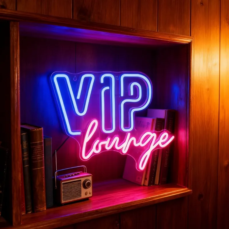 Neon na zamówienie "VIP Lounge", neon z angielskimi literami, oświetlenie ambientowe do baru i pokoju, dekoracyjne oświetlenie USB