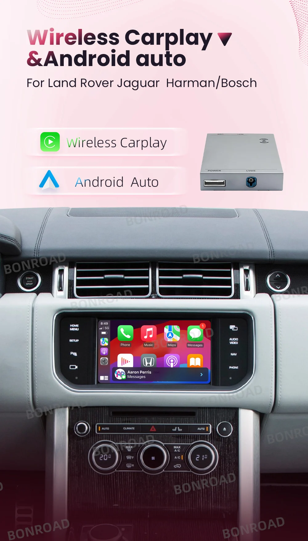 Bonroad Wireless CarPlay-Schnittstelle für Land Rover/Jaguar Range Rover Evoque Discovery mit Android Auto Mirror Link Navigation – Detail 3