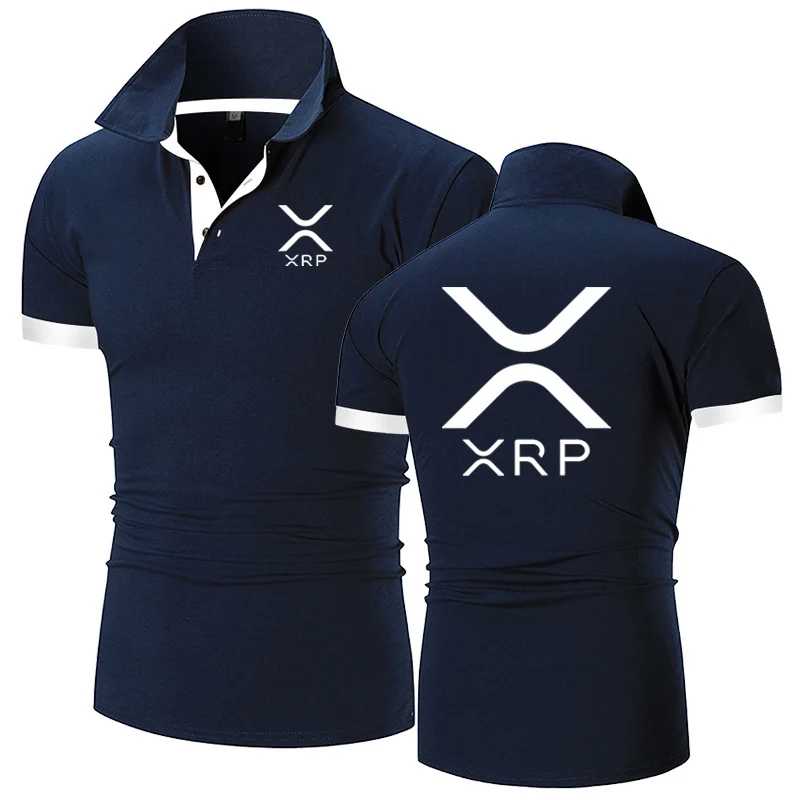 2025 Summer Men\'s Cryptocurrency Ripple XRP Logo Print Classic Solid Color Lapel Collar Quick Drying Comfortable Polo Shirt Tops